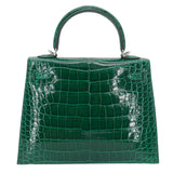 Herm�s 25cm Kelly Sellier Emerald Shiny Alligator Palladium Hardware