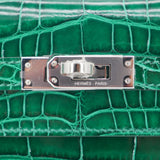 Herm�s 25cm Kelly Sellier Emerald Shiny Alligator Palladium Hardware