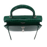 Herm�s 25cm Kelly Sellier Emerald Shiny Alligator Palladium Hardware