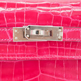 Herm�s 25cm Kelly Sellier Framboise Shiny Niloticus Crocodile Palladium Hardware