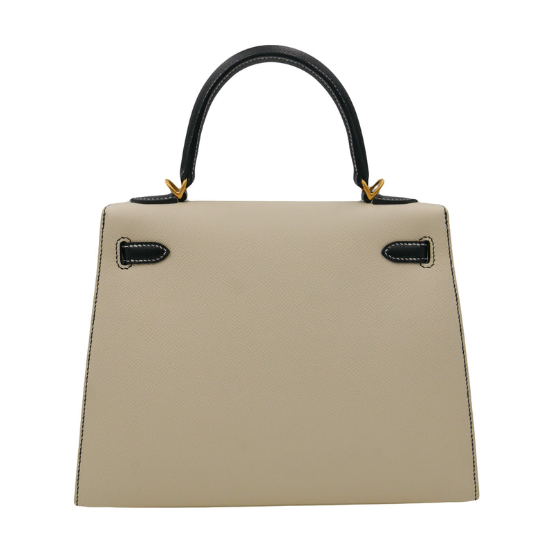 Herm�s 25cm Kelly Sellier HSS Black/Nata Epsom Leather Brushed Gold Hardware