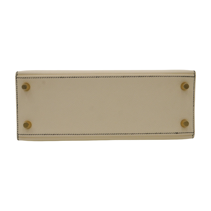 Herm�s 25cm Kelly Sellier HSS Black/Nata Epsom Leather Brushed Gold Hardware