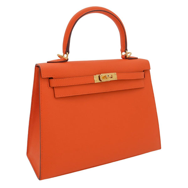 Herm�s 25cm Kelly Sellier Orange Epsom Leather Gold Hardware