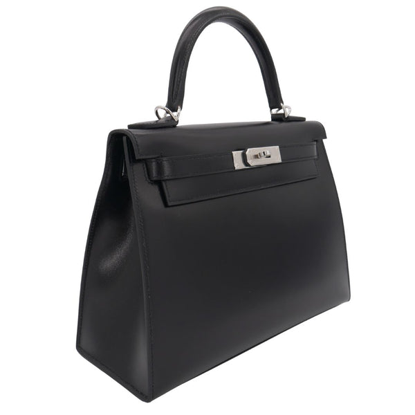 Herm�s 28cm Kelly Sellier Black Box Calf Leather Palladium Hardware