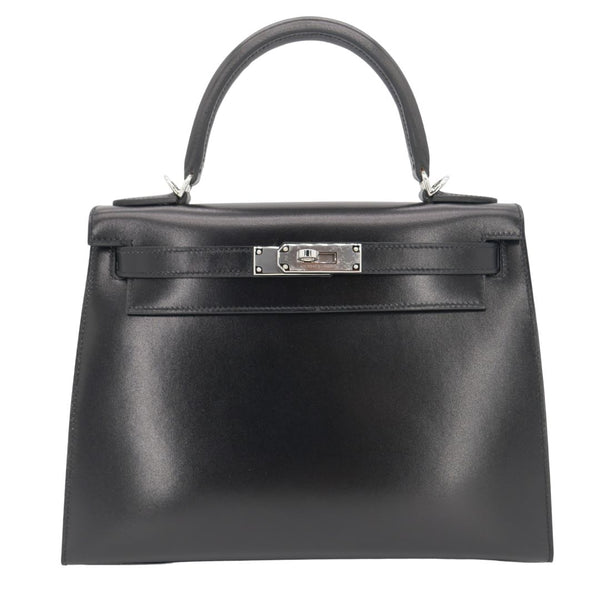 Herm�s 28cm Kelly Sellier Black Box Calf Leather Palladium Hardware