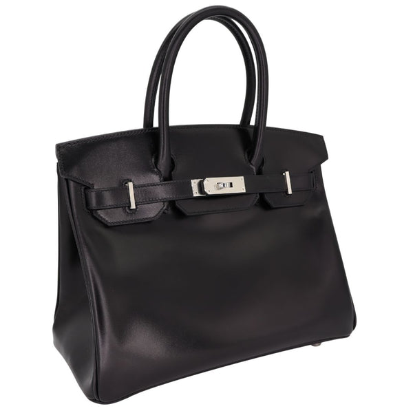 Herm�s 30cm Birkin Black Box Calf Leather Palladium Hardware