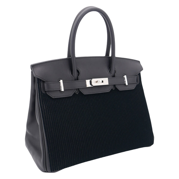 Herm�s 30cm Birkin Black C√¥te √† C√¥te Tuffetage Caban Swift Leather Palladium Hardware