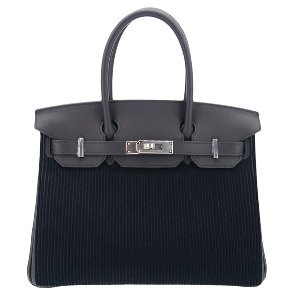 Herm�s 30cm Birkin Black C√¥te √† C√¥te Tuffetage Caban Swift Leather Palladium Hardware