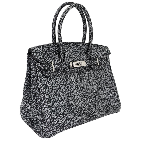 Herm�s 30cm Birkin Black Dalmatian Buffalo Leather Palladium Hardware