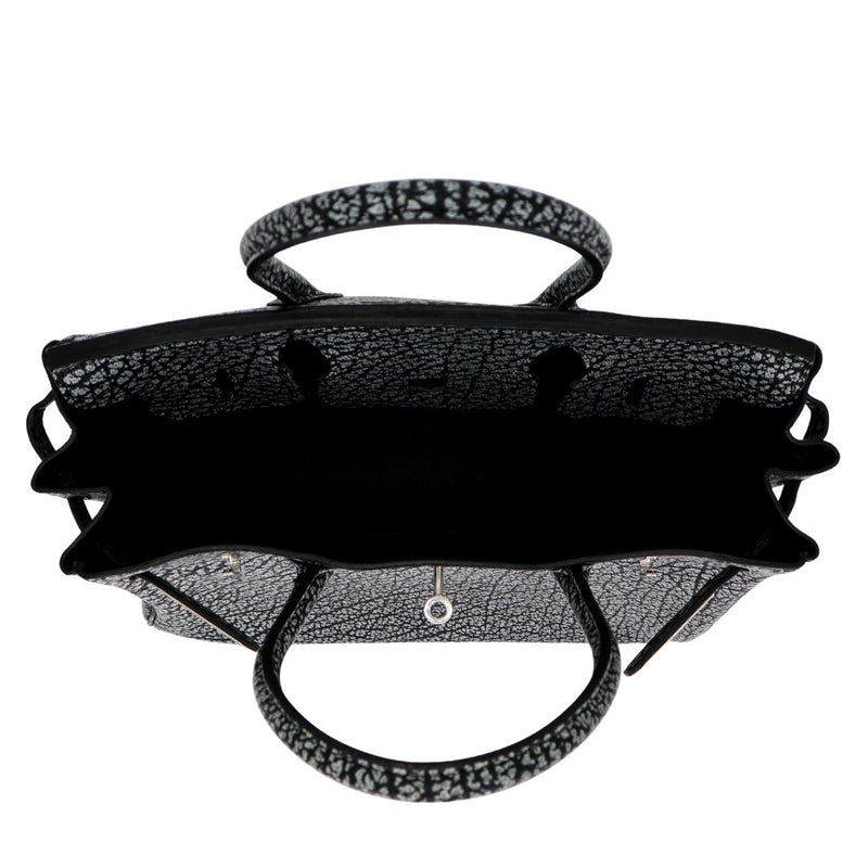 Herm�s 30cm Birkin Black Dalmatian Buffalo Leather Palladium Hardware