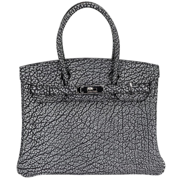 Herm�s 30cm Birkin Black Dalmatian Buffalo Leather Palladium Hardware