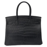 Herm�s 30cm Birkin Black Matte Alligator Gold Hardware