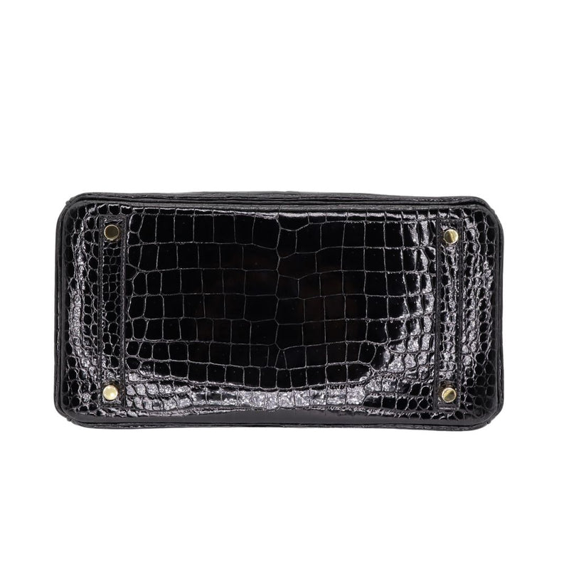 Herm�s 30cm Birkin Black Shiny Crocodile Porosus Gold Hardware