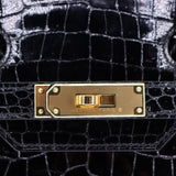 Herm�s 30cm Birkin Black Shiny Crocodile Porosus Gold Hardware