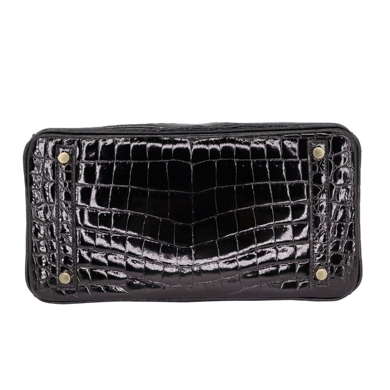 Herm�s 30cm Birkin Black Shiny Niloticus Crocodile Gold Hardware