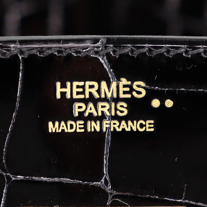 Herm�s 30cm Birkin Black Shiny Niloticus Crocodile Gold Hardware