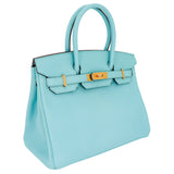 Herm�s 30cm Birkin Bleu Atoll Epsom Leather Gold Hardware