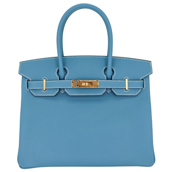 Herm�s 30cm Birkin Bleu Jean Epsom Leather Gold Hardware