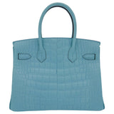 Herm�s 30cm Birkin Bleu Saint Cyr Matte Alligator Gold Hardware