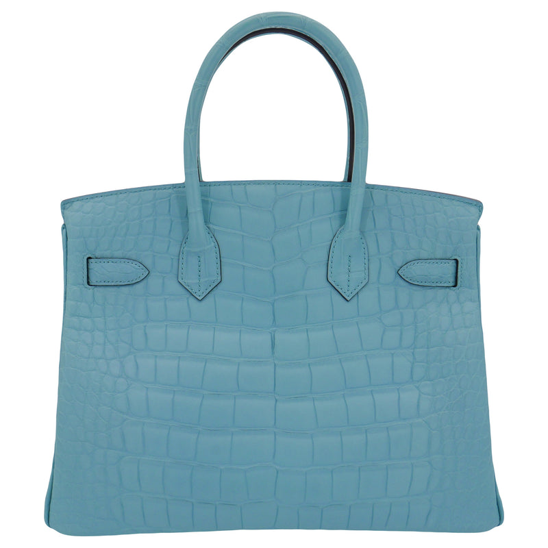 Herm�s 30cm Birkin Bleu Saint Cyr Matte Alligator Gold Hardware
