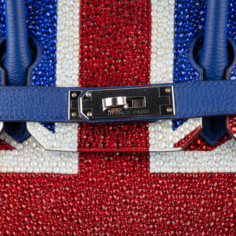 Herm�s 30cm Birkin Customized Union Jack Swarovski Crystal Palladium Hardware
