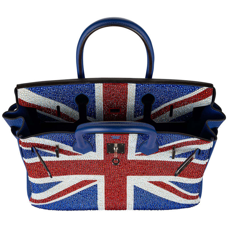 Herm�s 30cm Birkin Customized Union Jack Swarovski Crystal Palladium Hardware