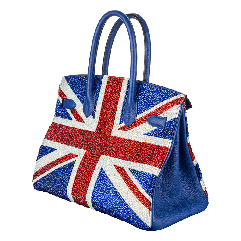 Herm�s 30cm Birkin Customized Union Jack Swarovski Crystal Palladium Hardware