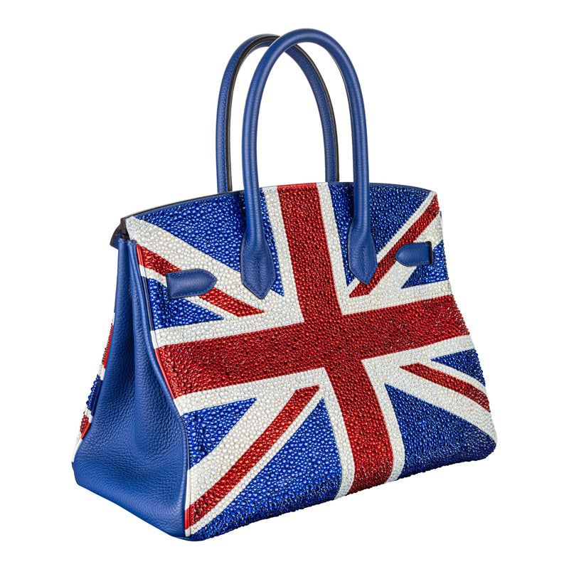 Herm�s 30cm Birkin Customized Union Jack Swarovski Crystal Palladium Hardware