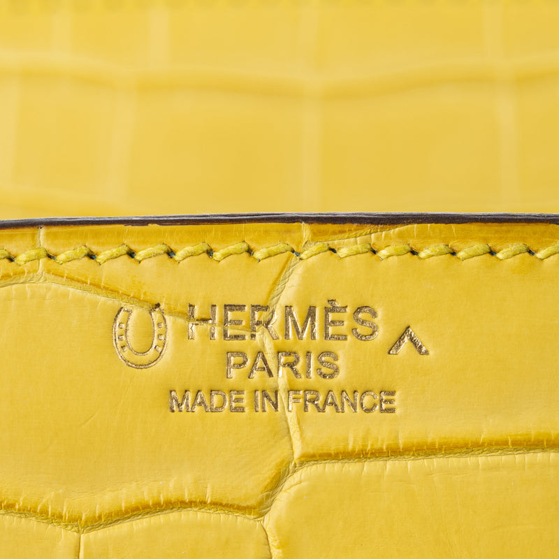 Herm�s 30cm Birkin HSS Mimosa/Bleu Paon Matte Porosus Crocodile Brushed Gold Hardware