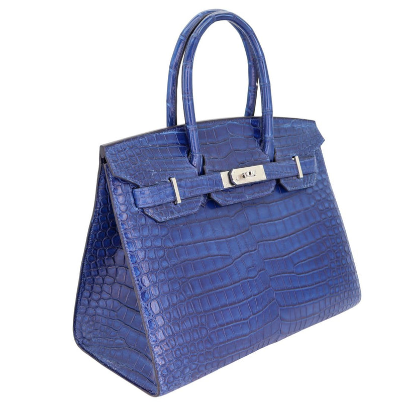 Herm�s 30cm Birkin Sellier Indigo Aizome Matte Porosus Crocodile Palladium Hardware