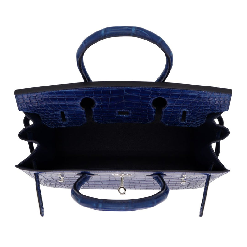 Herm�s 30cm Birkin Sellier Indigo Aizome Matte Porosus Crocodile Palladium Hardware