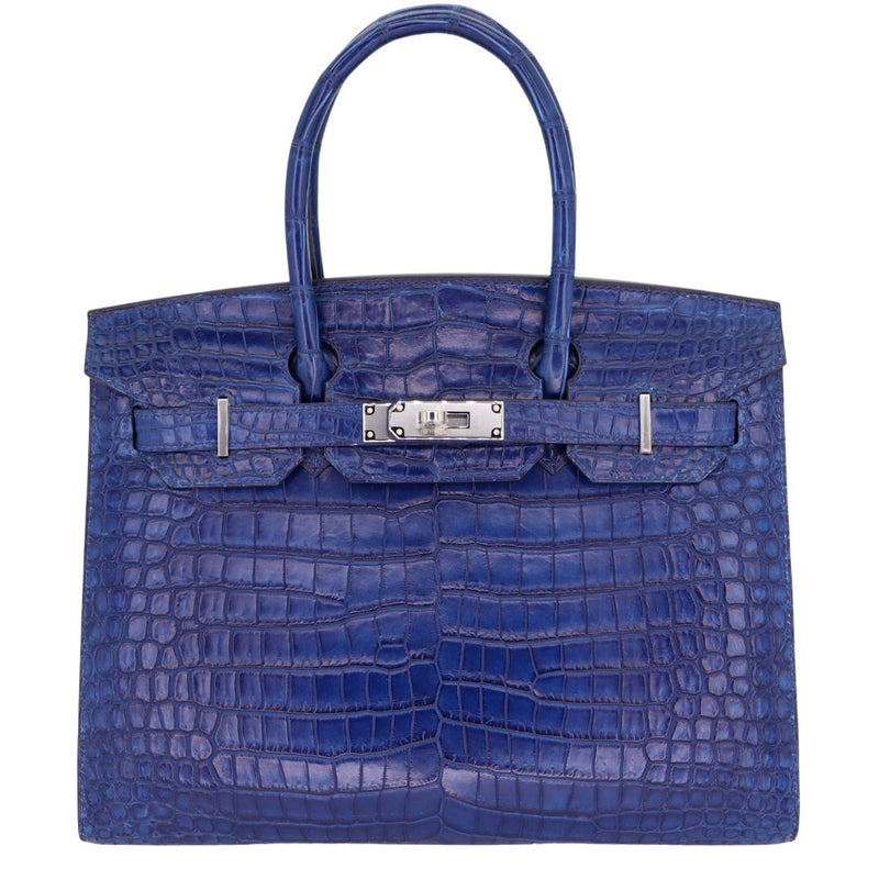 Herm�s 30cm Birkin Sellier Indigo Aizome Matte Porosus Crocodile Palladium Hardware