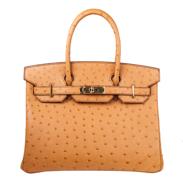 Herm�s 30cm Birkin Tabac Camel Ostrich Gold Hardware