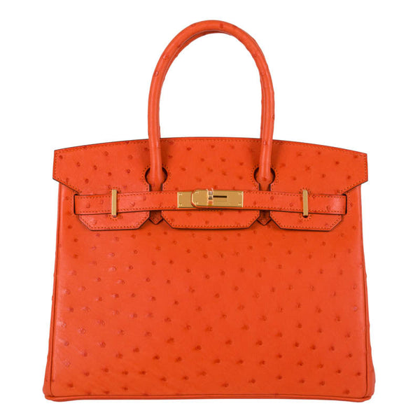 Herm�s 30cm Birkin Tangerine Ostrich Gold Hardware