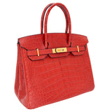 Herm�s 30cm Birkin Verso Rouge H/Orange Poppy Matte Alligator Gold Hardware