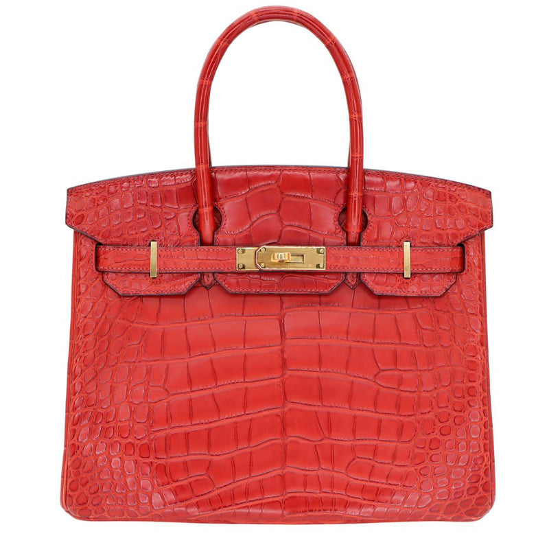 Herm�s 30cm Birkin Verso Rouge H/Orange Poppy Matte Alligator Gold Hardware