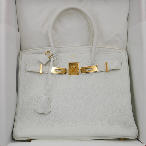 Herm�s 30cm Birkin White Clemence Leather Gold Hardware