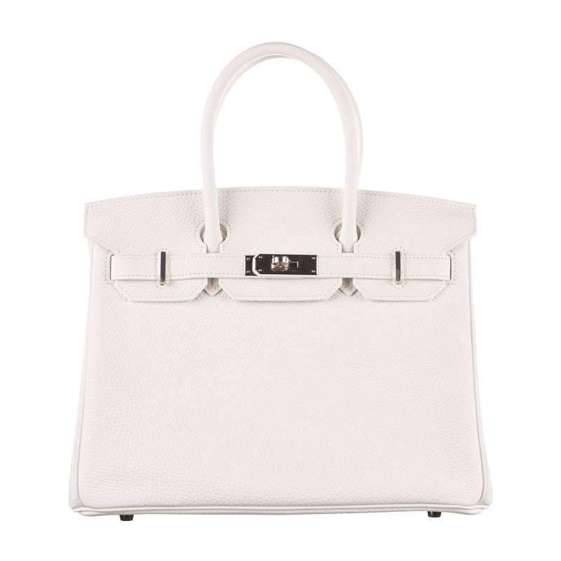 Herm�s 30cm Birkin White Clemence Leather Palladium Hardware