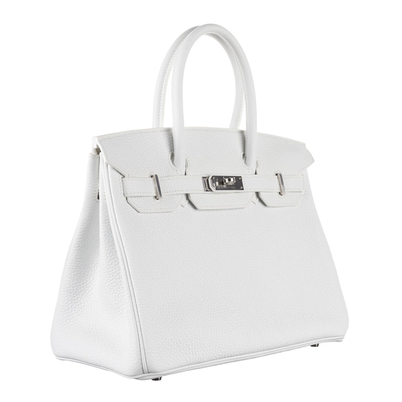 Herm�s 30cm Birkin White Clemence Leather Palladium Hardware