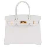 Herm�s 30cm Birkin White Epsom Leather Gold Hardware