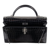 Herm√®s 32cm Kelly Black Shiny Niloticus Palladium Hardware