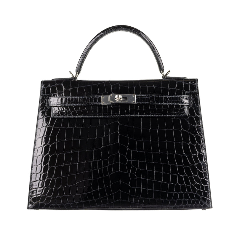 Herm√®s 32cm Kelly Sellier Black Shiny Nilo PHW