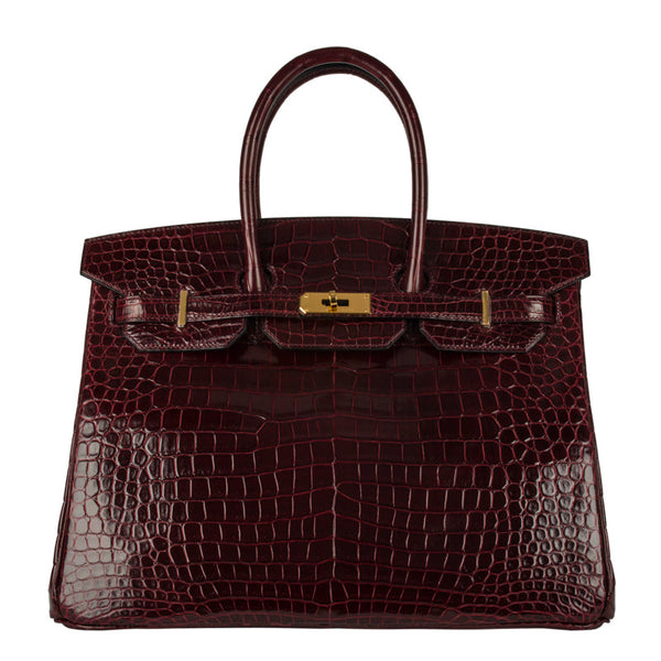 Herm√®s 35cm Birkin Bordeaux Shiny Porosus GHW