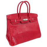 Herm�s 35cm Birkin Braise Shiny Porosus Crocodile Palladium Hardware