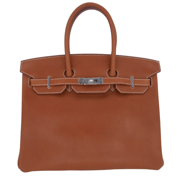 Herm�s 35cm Birkin Fauve Barenia Palladium Hardware