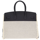Herm�s 35cm Birkin Fray Canvas Black Swift Leather Palladium Hardware