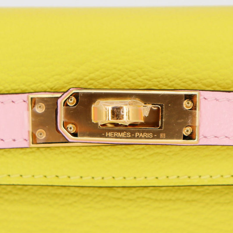 Herm�s Kelly Mini II HSS Jaune Citron/Rose Sakura Ch√®vre Leather Rose Gold Hardware