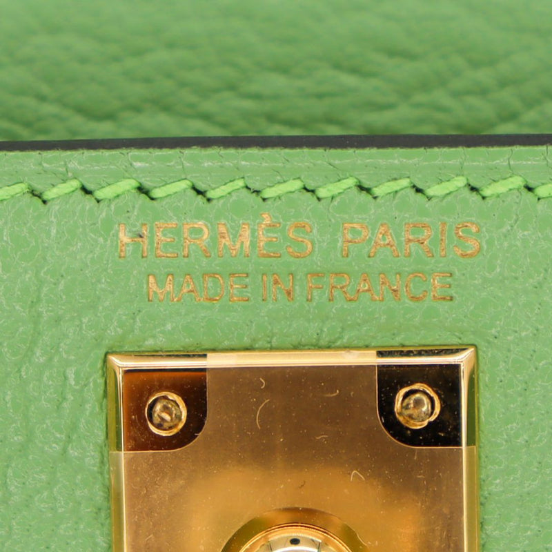 Herm�s Kelly Mini II Vert Criquet Ch√®vre Leather Gold Hardware