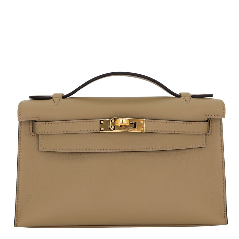 Herm�s Kelly Pochette Beige Marfa Swift Leather Gold Hardware