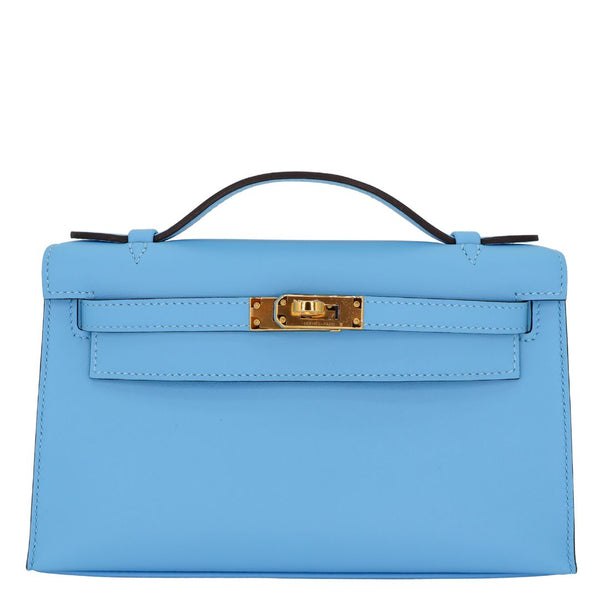 Herm�s Kelly Pochette Bleu Celeste Swift Leather GHW